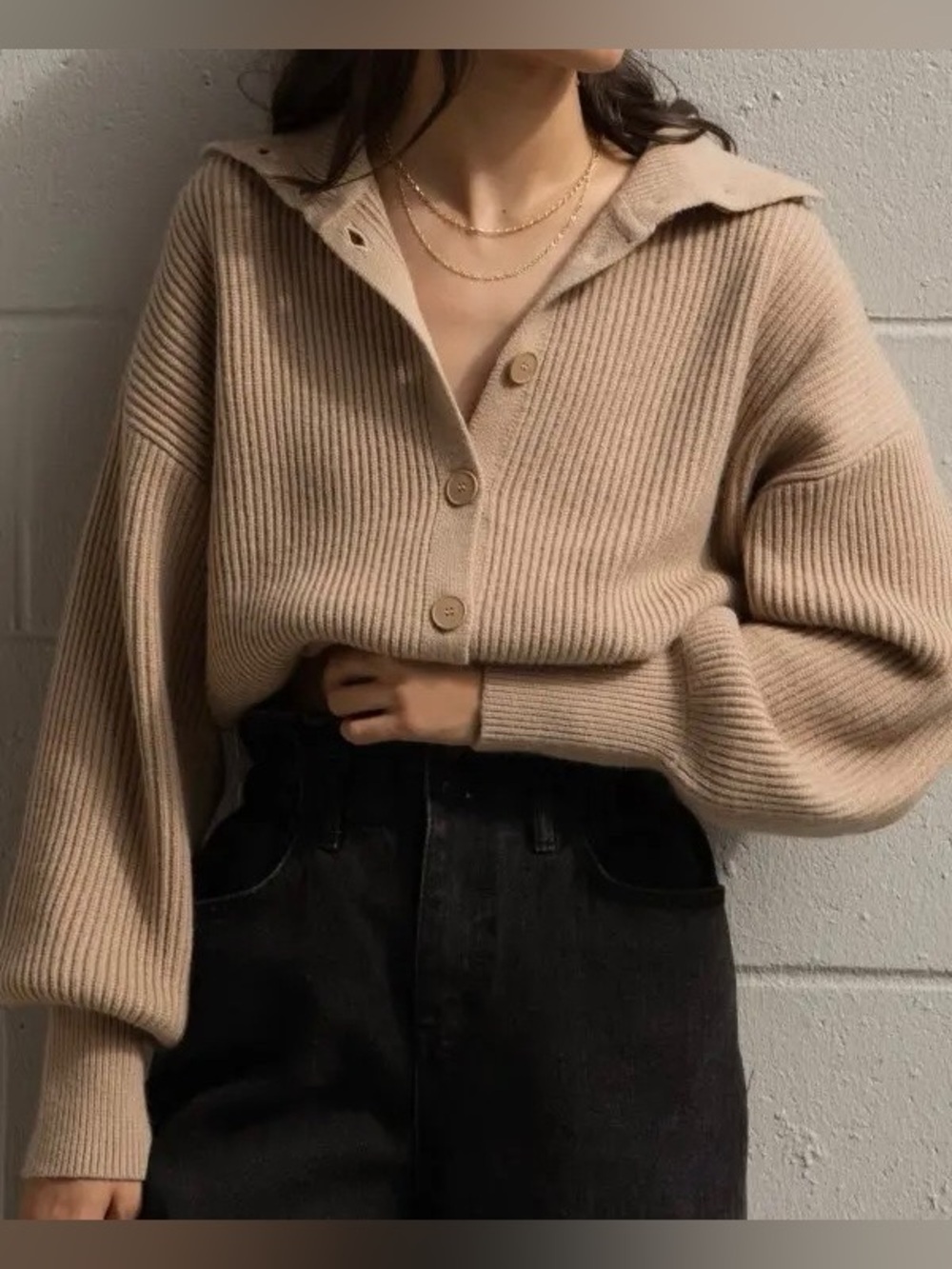 F054 OAK + FORT Cropped Knit Cardigan Sweater